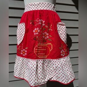Handmade Red Polka Dot Cross Stitched Heart Pocket Apron ❤️